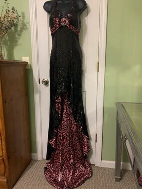 Vintage Cassandra Stone Prom Party Animal Print Formal Dress Sequin 90s Y2K